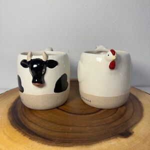 Mudpie Farm Animal Mugs Chicken & Cow Set Of 2